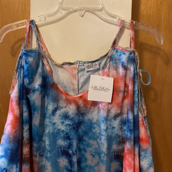 💙NWT Lulla Collection Tie Dye Cover Up Dress w/Gold Beads - Picture 2 of 7